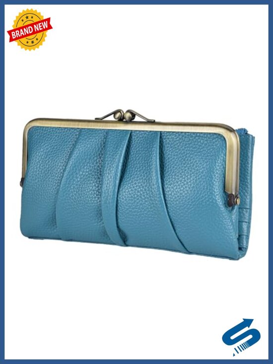 Handbags - Soft Leather Bifold RFID Clutch Wallet with Zipper and Kiss Lock